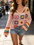Women's Hollow Crochet Floral Knitted Beach Cover-Up