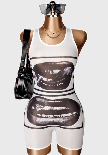 Women's Printed Sleeveless See-Through Slim Fit Jumpsuit
