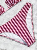 Women's Striped Print Triangle Cup Low Back Two-Piece Bikini Swimsuit