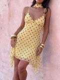 Summer Women's Chic Chiffon Strap Low Back Polka Dot Print Dress