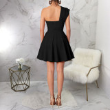 Women's Fashion Slash Shoulder Slim Waist A-line Dress