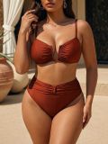 Plus Size Solid High-Waist Two-Piece Bikini Swimsuit