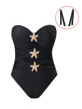 Summer Plus Size Metal Starfish Cutout & Adjustable Straps One-Piece Swimsuit