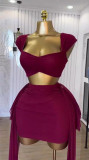 Summer Women's Sexy Low Back Lace-Up Slim Fit Bodycon Skirt Set