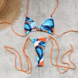 Women's Multi-Color Print Low Back Lace-Up Two-Piece Bikini Swimsuit