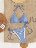 Women's Sexy Low Back Lace-Up Halter Neck Cutout Bikini Swimsuit