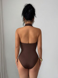 Sexy Deep V Halter Neck Cutout Ring Slim Fit Jumpsuit
