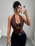 Sexy Deep V Halter Neck Cutout Ring Slim Fit Jumpsuit