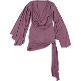 Spring Women's Sexy Low Back Bell Sleeve Bodycon Romper
