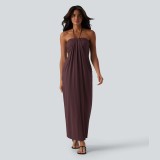 Summer Women's Sexy Strapless Low Back Halter Neck Solid Long Dress