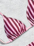 Women's Striped Print Triangle Cup Low Back Two-Piece Bikini Swimsuit