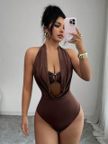 Sexy Deep V Halter Neck Cutout Ring Slim Fit Jumpsuit