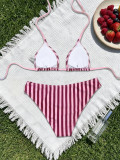 Women's Striped Print Triangle Cup Low Back Two-Piece Bikini Swimsuit