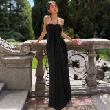 Summer Women's Sexy Strapless Low Back Halter Neck Solid Long Dress