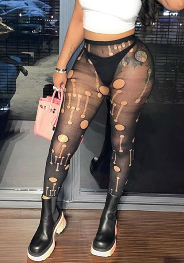 Summer Women's Sexy Mesh See-Through Cutout Ripped Tight-Fitting Pants