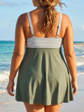 Plus Size Striped Multi-Color Dress Slim Fit Two-Piece Swimsuit