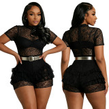 Summer Women's Sexy See-Through Lace Slim Waist Jumpsuit