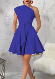 Women's Fashion Slash Shoulder Slim Waist A-line Dress
