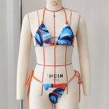 Women's Multi-Color Print Low Back Lace-Up Two-Piece Bikini Swimsuit