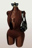 Sexy Deep V Halter Neck Cutout Ring Slim Fit Jumpsuit