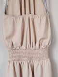 Women Summer Elegant Beige Halter Neck Sleeveless Mini Dress