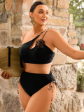 Plus Size Women One-Shoulder Irregular Swimwear Two-Piece Set