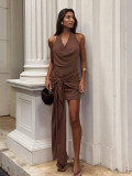 Women Halter Neck Spaghetti Strap Sexy Spring/Summer Tie-Up Bodycon Dress