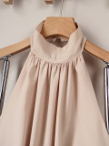 Women Summer Elegant Beige Halter Neck Sleeveless Mini Dress
