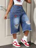 Women Casual Ripped Summer Denim Capri Pants