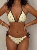 Women Polka Dot Brown Sexy Bikini Swimwear