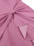 Plus Size Women Pink Stand Collar Puff Sleeve Ruffle Maxi Bodycon Dress