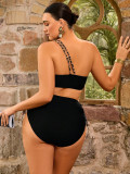 Plus Size Women One-Shoulder Irregular Swimwear Two-Piece Set
