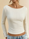 Women Round Neck Knitting Basic Long-Sleeve Top