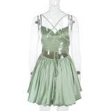Women Summer Backless Lace-Up Dress