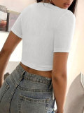 Women High Neck Summer Hollow-Out Knitting Short-Sleeve Top