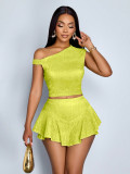 Women Casual Sexy Off-Shoulder Top and Asymmetrical Skirt Two-Piece Set