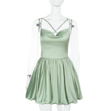 Women Summer Backless Lace-Up Dress