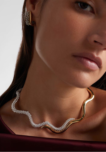 Women Snake Necklace Rhinestone Wave Necklace Geometric Necklace