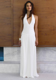 Women Holidays V-Neck Pleated Halter Neck Maxi Dress