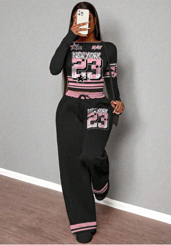 Women Casual Long Sleeve Top and Pant Two-Piece Set