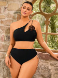Plus Size Women One-Shoulder Irregular Swimwear Two-Piece Set