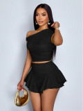 Women Casual Sexy Off-Shoulder Top and Asymmetrical Skirt Two-Piece Set