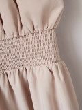 Women Summer Elegant Beige Halter Neck Sleeveless Mini Dress