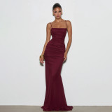 Women Elegant Spaghetti Strap Backless Off Shoulder Bodycon Mermaid Maxi Dress