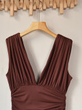 Women Summer Elegant V-Neck Sexy Sleeveless Knitting Slit Dress