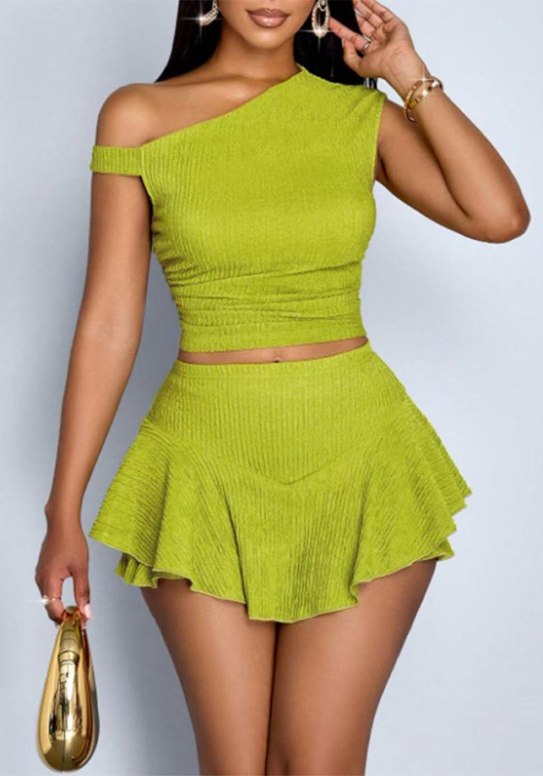 Women Casual Sexy Off-Shoulder Top and Asymmetrical Skirt Two-Piece Set