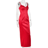 Women Spaghetti Strap Sexy Slit Bodycon Dress