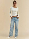 Women Round Neck Knitting Basic Long-Sleeve Top