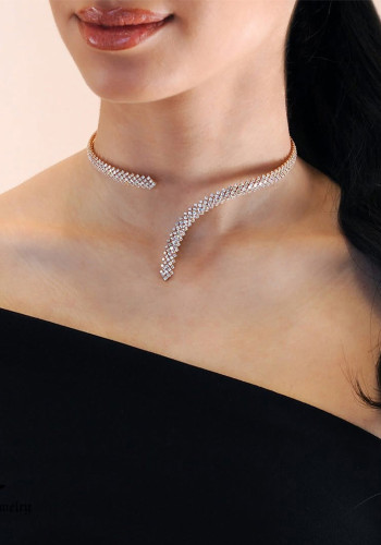 Women Full Rhinestone Diamond Open Necklace Tassel Rhinestone Necklace
