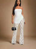 Women Sexy and Elegant Strapless Top and Lace Pants Two-Piece Set